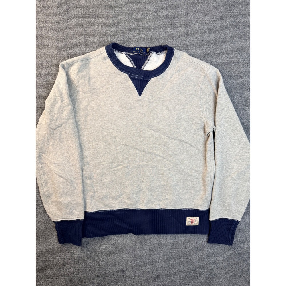 Vintage Polo Ralph Lauren Sweatshirt Mens Medium Grey Navy Crewneck Pullover M